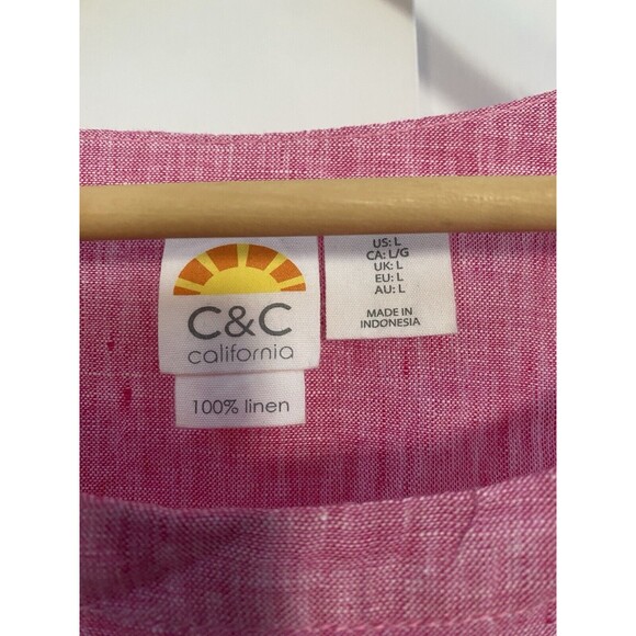 C&C California Womens Top Blouse Large Linen Red Wood Buttons - Picture 2 of 6